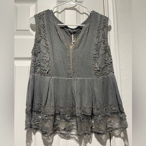 Gray Sleeveless Embroidered Top New POL